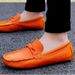 Four Seasons New Layer Lazy Small Feet Men's Casual Soft Top Leather Bean Driving Shoes_vogvips.com