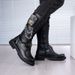 Rock Long Boots, Tall Men's Leather Boots, Skull Iron Chain Lace-Up Cowboy Boots, Thick-Soled Trendy Stage Martin Boots_vogvips.com