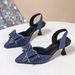 MTX Petite Elegant Rhinestone Pointed Bow High Heels Women Summer 2025 New Thin Heel Closed Toe Sandals Size 43_vogvips.com