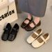 2025 Spring Women's Mary Jane Shoes, Square Toe, Shallow Mouth, Flat Heel, Soft Rubber Sole, French Retro Casual Solid_vogvips.com