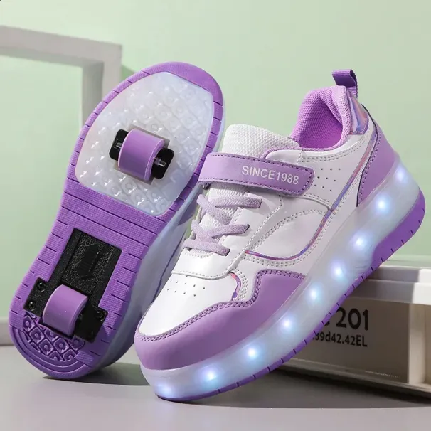Pink Fashion Girls Boys LED Light Roller Skate Shoes For Children Kids Sneakers With Wheels Two 240723_vogvips.com