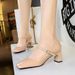 6292 Style Elegant Women's With Rhinestone Flat And Square Toe Patent Leather Shiny Surface, Shallow Mouth, Thick Heel,_vogvips.com