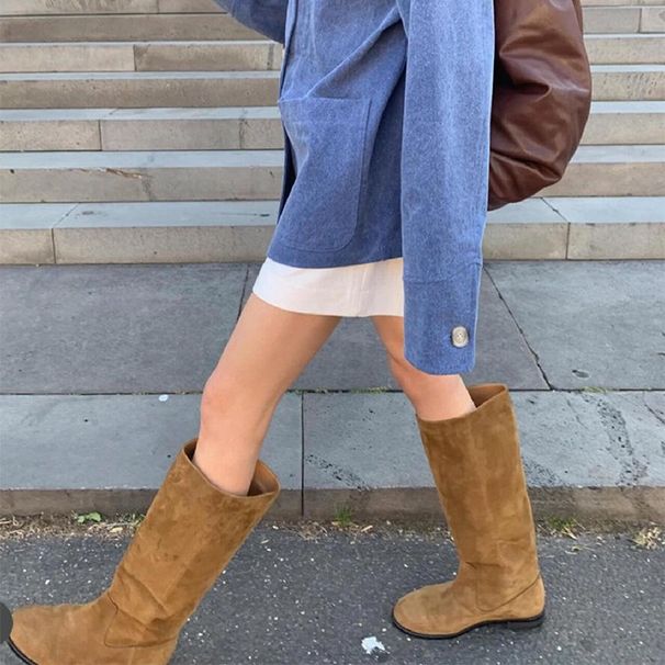 Sheepskin Version ~ Korean Style Large Suede High Tube Western For Women Flat Slimming Over-the-Knee Long Riding Boots_vogvips.com