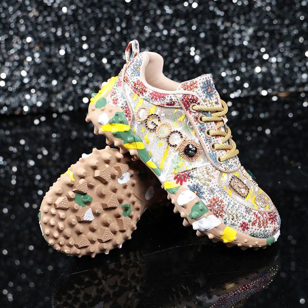 Women's European Style Low Top Shoes with Rhinestone Durian Sole Non Slip Sports Casual Single Shoes 2026 New Dad Shoes_vogvips.com