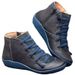 Wish Cross-Border Autumn Winter New Foreign Trade Martin For Women, Large Size Casual Flat Short Boots, Lace-Up Solid_vogvips.com