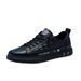 Men's Genuine Leather Crocodile Pattern White Sneakers Breathable Round Toe Fashion Trendy Sports Casual Shoes_vogvips.com
