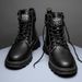 European Warm Series Martin Autumn Winter New High Top Lace-up Work Shoes Outdoor Casual Men's Side Zipper Trendy Mid-Calf Leather Boots_vogvips.com