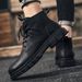 Glide Men's Martin Boots Autumn 2024 New British Style High-top Casual Pure Black Mid-top Height-increasing Work Shoes_vogvips.com