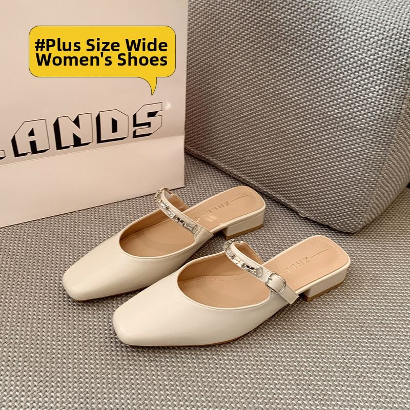 Women's Summer Slip-On Sandals Open Back Chunky Heel Mules plus Size Shoes Size 41_vogvips.com
