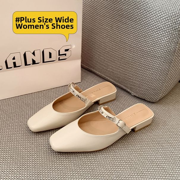 Women's Summer Slip-On Sandals Open Back Chunky Heel Mules plus Size Shoes Size 41_vogvips.com