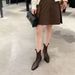Cowhide Version~ Genuine Leather Retro Pointed Toe V-Cut Short For Women With Chunky Heels Slimming Back Zipper Western_vogvips.com