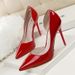 638-5 Korean Style Fashion Simple Stiletto Patent Leather Shallow Mouth Pointed Toe Hollow Sexy Slimming High Heels_vogvips.com
