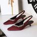 Pointed Low-heeled Shoes, Light-mouth Back Strap, Satin Women's Shoes, Rhinestone Chain, Empty Wine Glass And Comfortable Single Shoes._vogvips.com