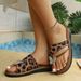 Cross-border Plus-size Leopard Print Slip-on Flat For Women, New Summer Casual Fashion Beach Vacation Sandals_vogvips.com