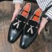 Men's One-piece Bloch Fringe Leather Shoes Size 38-48 2025 Autumn British Pointed Gradient Loafers_vogvips.com