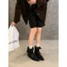 Korean-Style New Niche Design Retro French Short Small Square Toe Western Boots, Suede Mid-Calf Women's Boots_vogvips.com