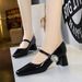 5288-K86 Retro European And American Style Party Shoes, Mid-heel, Chunky Heel, Shallow Square Toe, Rhinestone Buckle,_vogvips.com