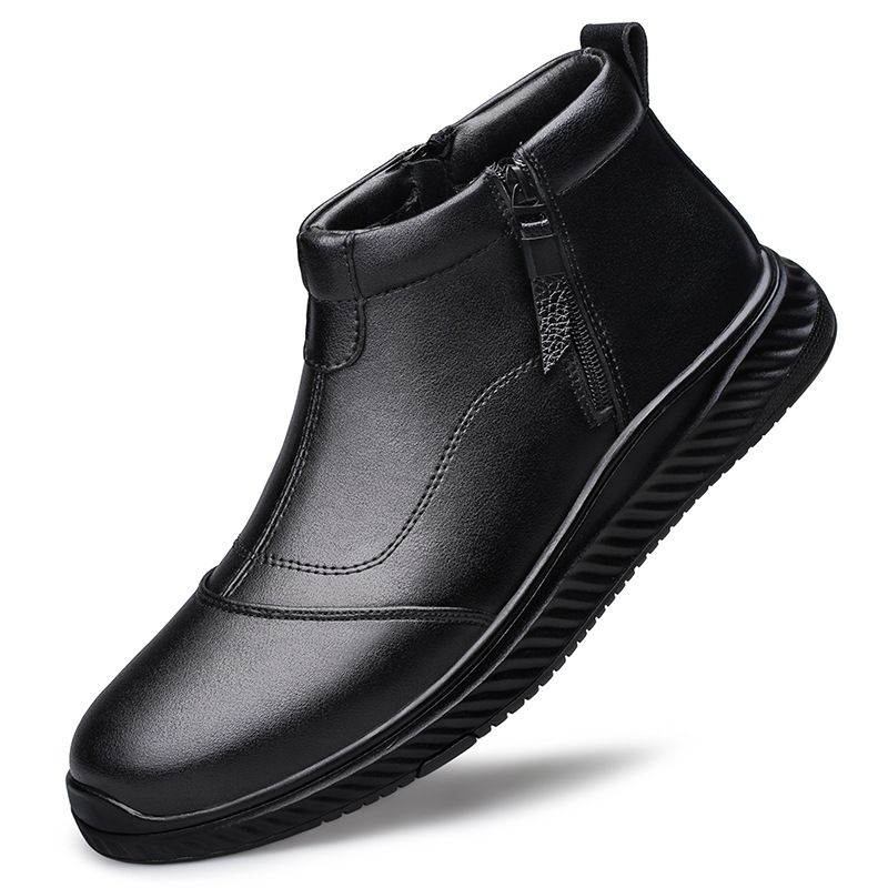Cotton Shoes Men's Velvet Thickened Leather Waterproof Casual Shoes Men's High-top Elderly Shoes Snow Boots_vogvips.com