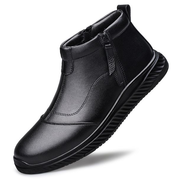 Cotton Shoes Men's Velvet Thickened Leather Waterproof Casual Shoes Men's High-top Elderly Shoes Snow Boots_vogvips.com