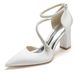 Women's Chunky Heel Rhinestone Strap Pointed Toe Wedding Dress Shoes Bridesmaids_vogvips.com