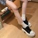 2025 Summer New Vintage Round-Toe Cross-Strap Women's Thick-Soled Canvas Patchwork Casual British Style Leather Shoes_vogvips.com