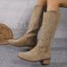 Embroidered V-Cut Martin Boots For Women, Autumn And Winter, Brown Chunky Heel, Mid-Calf, Internet Celebrity Knight_vogvips.com