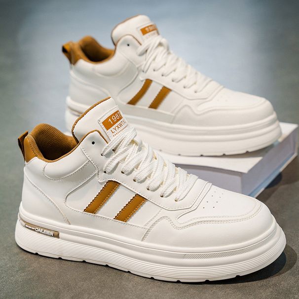 Fall Men's Shoes - Breathable, High-top, White Sneakers, Trendy And Versatile Thick-soled Sports Shoes, Casual Board Shoes, Fashionable Shoes_vogvips.com