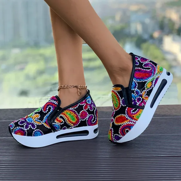 Spring Autumn Slip On Casual Shoes For Embroidery Thick Platform Sneakers Women Breathable Mesh Loafers_vogvips.com
