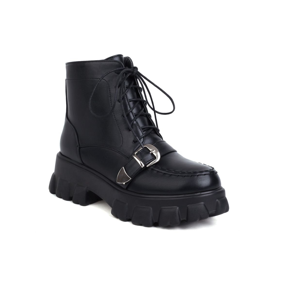 Architectural Sole Ankle Boots, Women's Buckle & Chain Detail Shoes, Extended Sizes Fashion Boots_vogvips.com