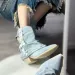 Pleats Blue Denim Thigh High For Women 2024 Spring Thick Heeled Pointed Toe Cowboy Woman Slip On Western Long Boots_vogvips.com