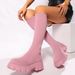 Knitted Sock For Women 2024 Autumn Winter New Cross-Border Plus Size Thick Sole Solid Color Round Toe Long Tube Slim_vogvips.com