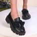 Women's Plus Size Loafers Spring Autumn Bow Tie Thick Soled Leather Retro Single Shoes_vogvips.com