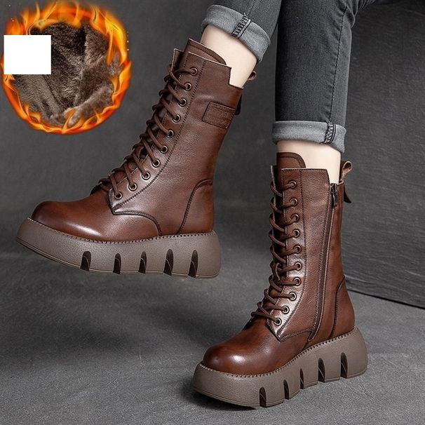 Winter New All-in-one High Top Belt Buckle Muffin Bottom Brown Single Boots_vogvips.com