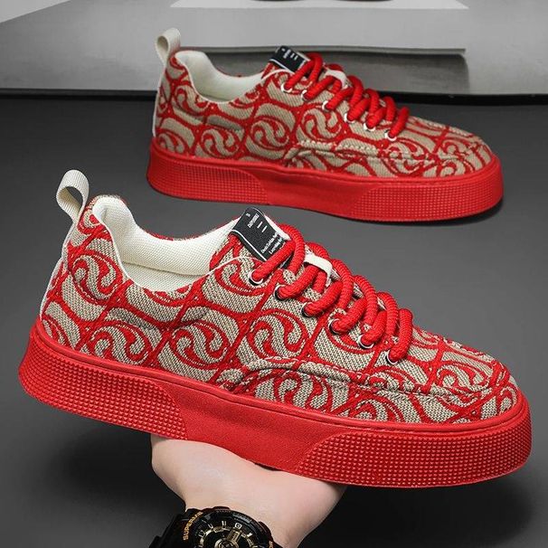 Canvas Shoes Men Low Top Summer 2025 New Niche Low Top Printed Board Shoes Men Thick Sole Sports Casual Fashion Shoes_vogvips.com