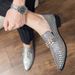 New Style Of Gold Men's Shoes Handsome Silver Pointed-toe Leather Shoes With One Foot, Fish Scale Pattern Business Gold Catwalk Dress Loafers_vogvips.com