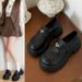 Platform Loafers For Women Retro Chunky Sole Leather Slip On Shoes With Metal Accents_vogvips.com
