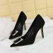 516-K73 Spring And Autumn Banquet High Thin Heels, Suede Surface, Shallow Mouth, Pointed Metal Diamond Button Single_vogvips.com
