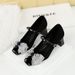 5296-H65 Korean Version Word With Rhinestone Buckle Mary Jane Single Shoe Square Toe Thick Sequin Bow Middle Heel_vogvips.com