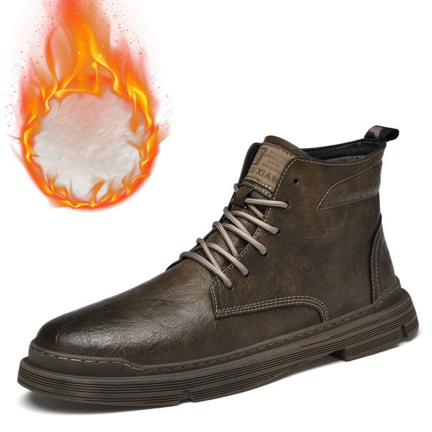 Fleece High-top Martin Boots Men's Casual Polishing Old Retro Tooling Locomotive Boots Snow Men's Shoes_vogvips.com