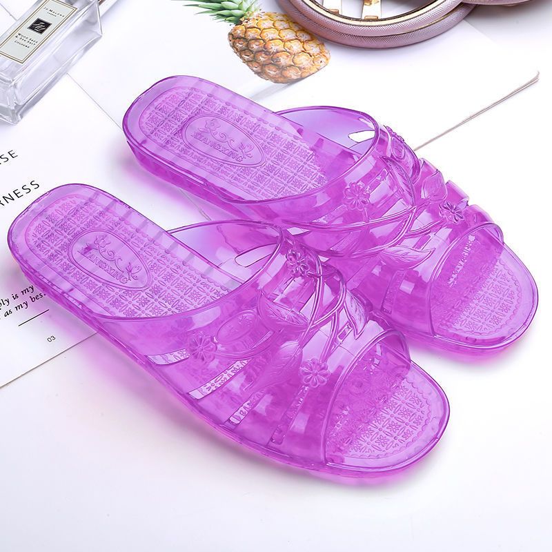 Middle-aged Outdoor Indoor Transparent Fashion Low Heel Slippers Non-slip Odor-resistant Crystal Sandals For Women No Foot Odor_vogvips.com
