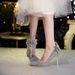 Silver High Heels 2025 Spring And Autumn New Sequin High-end Rhinestone Bow Pointed Toe Wedding Single Shoes For Women_vogvips.com