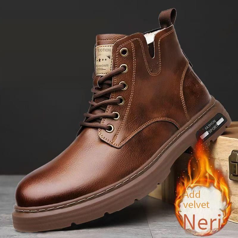Men's Classic British Style Work Boots - Fashionable Unisex Leather-Look Ankle Boots With Cushioned EVA Insole & Breathable Lining (Black/Brown)_vogvips.com