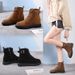 New Autumn Winter Low-Cut Martin Solid Color Korean Style Round Toe Chunky Heel Flat Short Boots_vogvips.com
