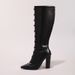 Women's Lace-Up Burgundy Knee-High Sexy Pointed Toe Back Zipper Chunky Heel Long Boots European And American Style_vogvips.com