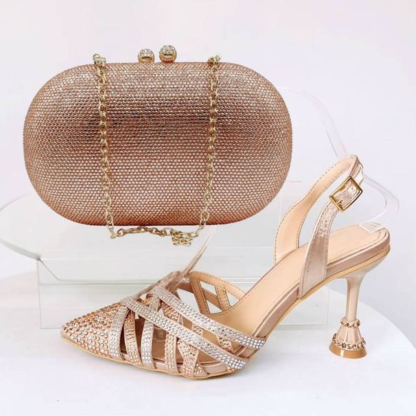 Fashion sexy women's shoe bag set lace mesh fabric ankle strap fringe rhinestone decoration_vogvips.com