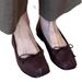 Cowhide Version Retro Square Toe Shallow Mouth Single Shoes Women's Flat Black Commuting Bow Soft Bottom Ballet Shoes_vogvips.com