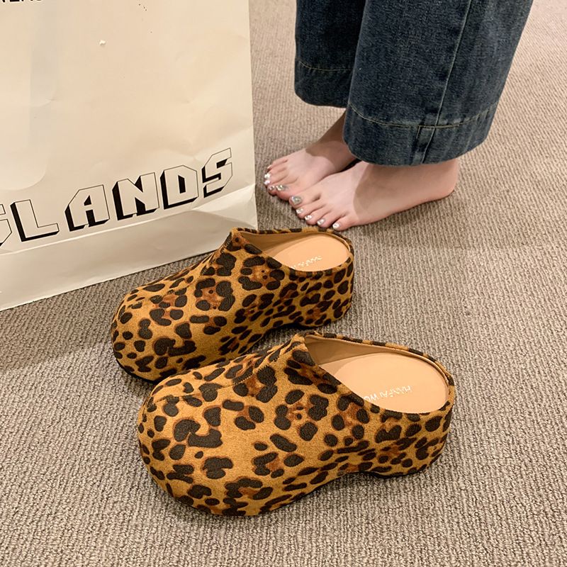 Women's Chunky Platform Closed-Toe Slippers - Boho-Inspired House Shoes With Arch Support & Non-Slip Sole (Brown/Tan/Leopard, EU 35-40)_vogvips.com