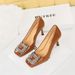 7792-3K82 Korean Version Banquet Women's Ultra-high Heels, Shallow Cut Patent Leather Square Toe Metal Rhinestone Buckle_vogvips.com