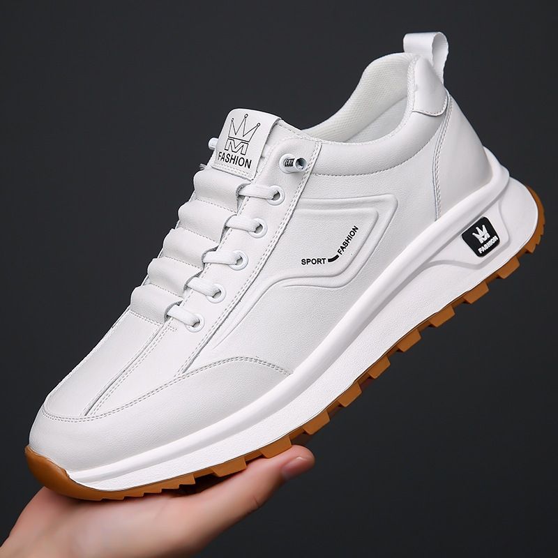 Spring And Autumn New Men's Sports Style Casual Leather Shoes Men's Youth Versatile Platform White Shoes Trendy Shoes Men_vogvips.com