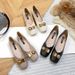 Genuine Square Toe Low Heel Single Shoes For Women Autumn Winter New Metal Buckle Shallow Mouth Leather Grandma_vogvips.com